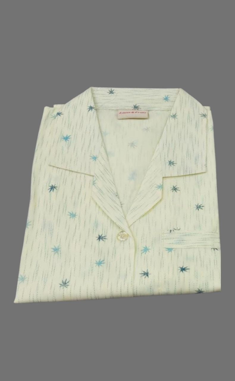 Lemon Yellow Cotton Large ( L ) Night Suit| Pure Cotton | Laces and Frills - Laces and Frills
