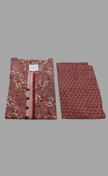 English Pink Floral Kurti With Pant Set .Pure Versatile Cotton. | Laces and Frills - Laces and Frills