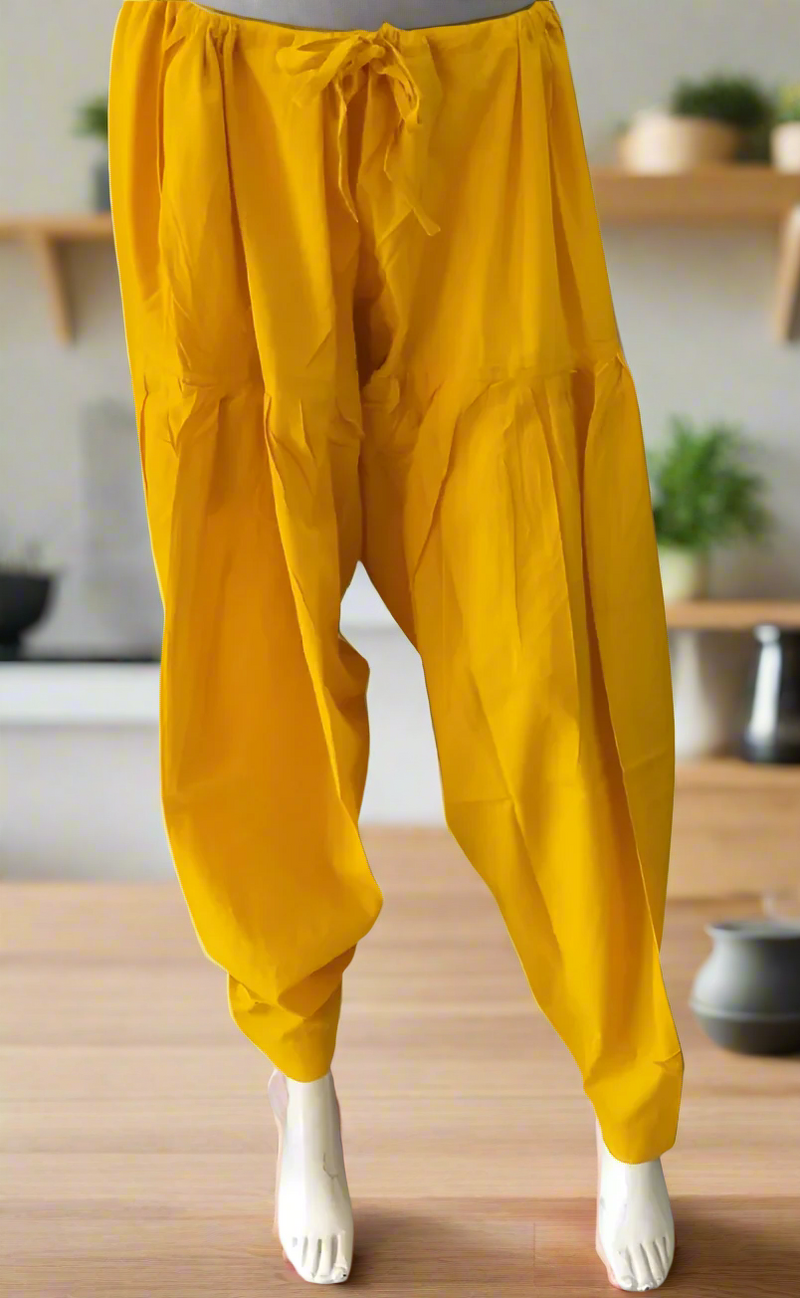 Leaf Yellow Pure Cotton Free Size Salwar Bottom. Pure Durable Cotton | Laces and Frills - Laces and Frills