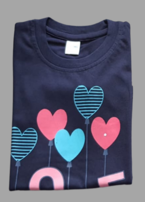 Navy Blue Hearts Girls Printed Night Suit Set . Girls Night Wear | Laces and Frills - Laces and Frills