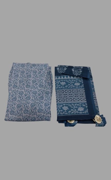 Indigo Blue Floral Kurti With Pant And Dupatta Set.Pure Versatile Cotton. | Laces and Frills - Laces and Frills