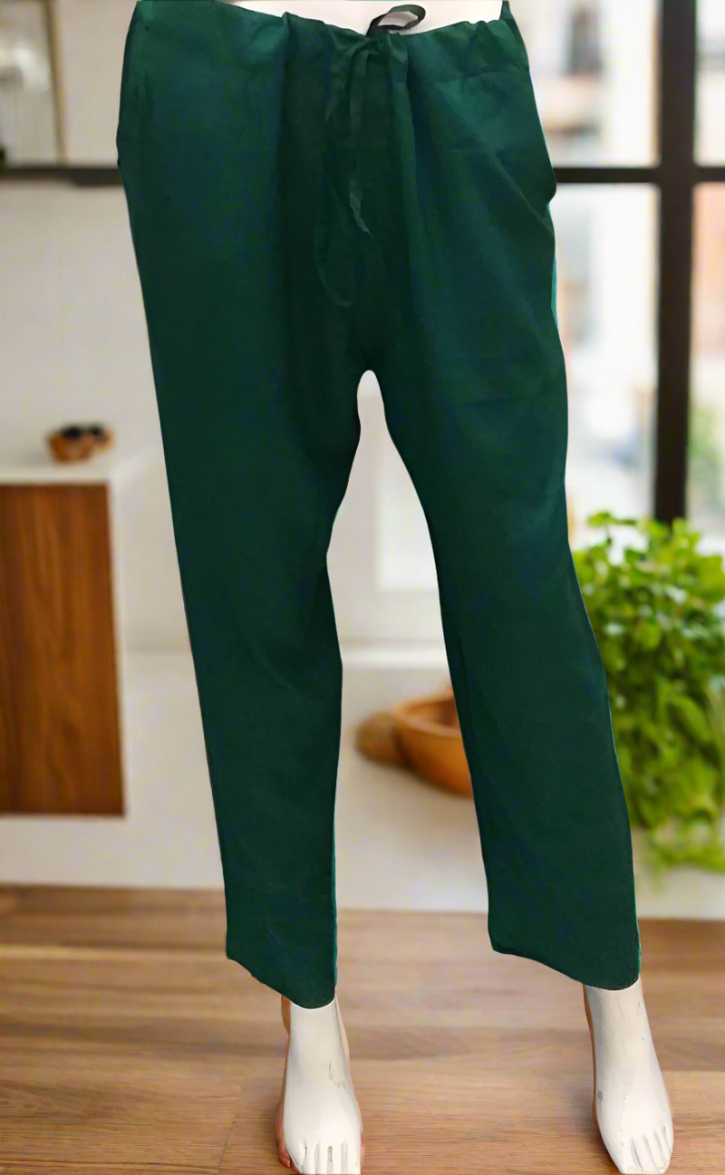 Bottle Green Straight Pants. Soft Breathable Fabric | Laces and Frills - Laces and Frills