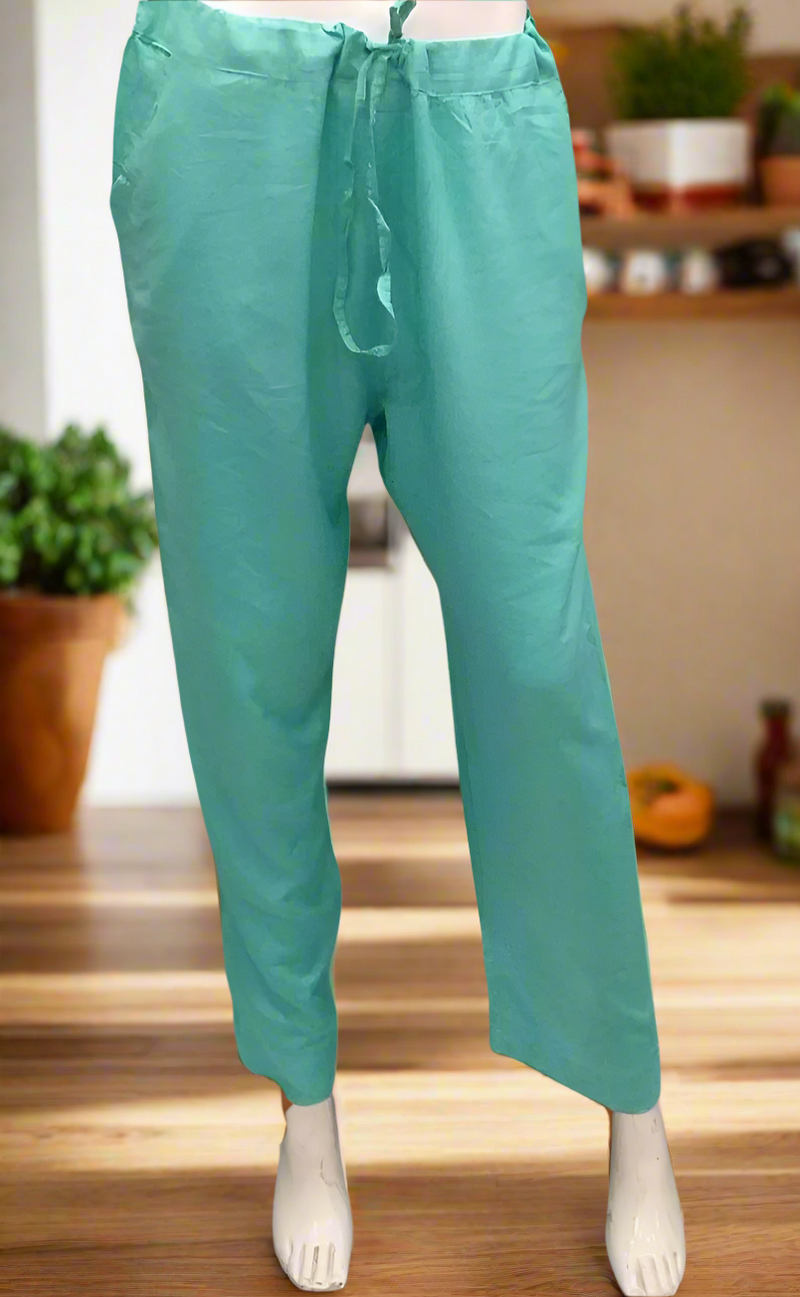 Sea Green Straight Pants. Soft Breathable Fabric | Laces and Frills - Laces and Frills