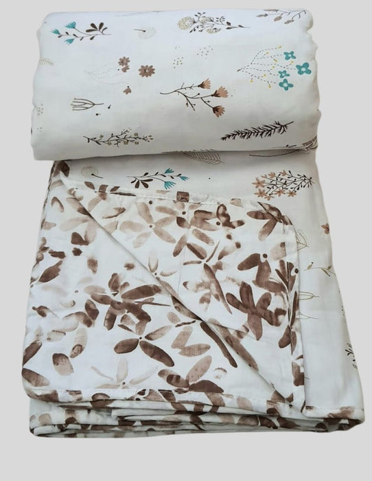 Blanket | Dohar. White Brown Floral , Soft & Cozy. One Double bed Reversible | Laces and Frills - Laces and Frills