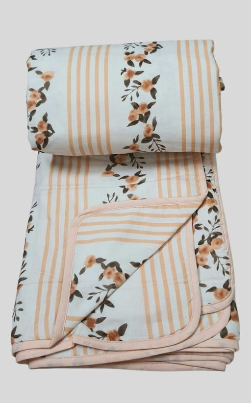 Blanket | Dohar. White Peach Floral , Soft & Cozy. One Double bed Reversible | Laces and Frills - Laces and Frills