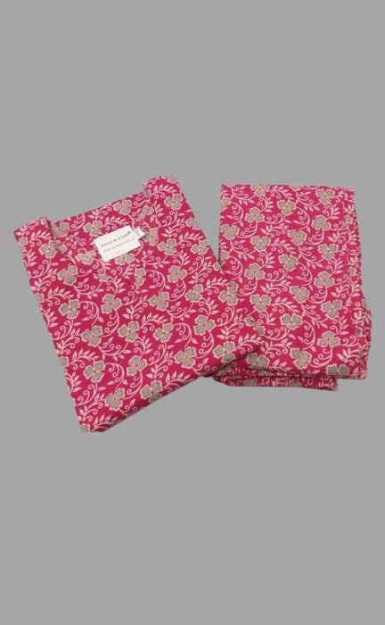 Pink Floral Garden Cotton Large (L) Night Suit | Pure Durable Cotton | Laces and Frills - Laces and Frills