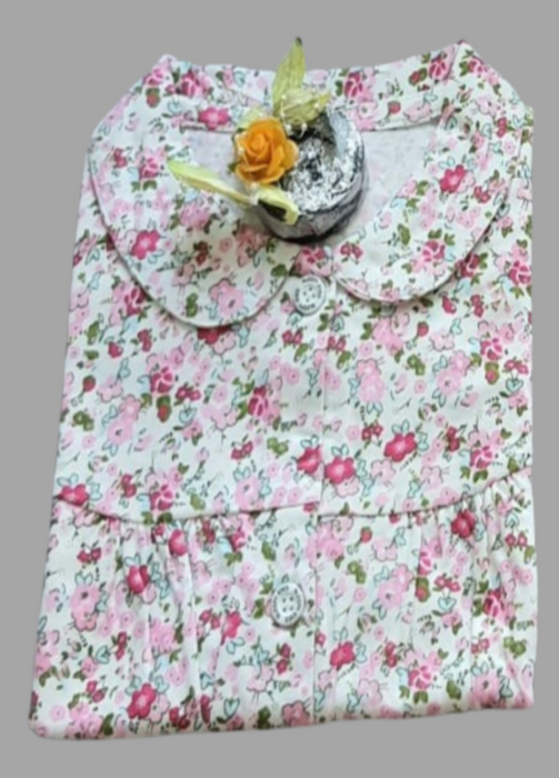 Pink/ White Floral Girls Printed Night Suit Set . Girls Night Wear | Laces and Frills - Laces and Frills