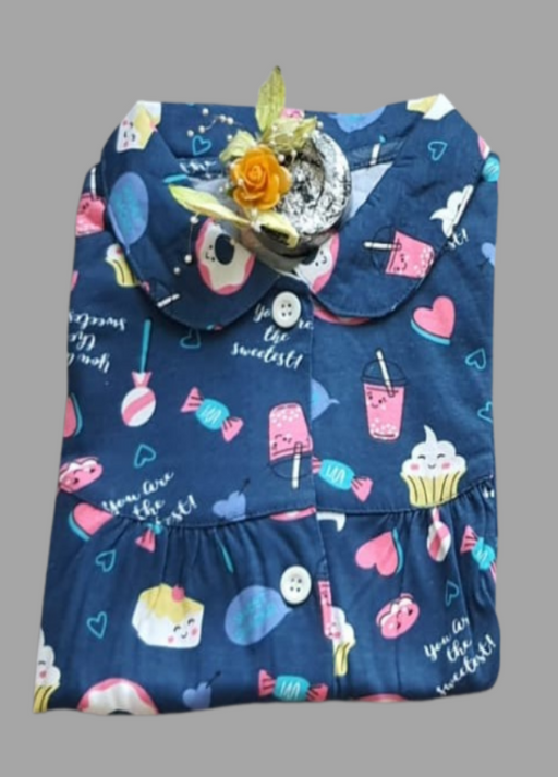 Navy Blue Cupcakes Girls Printed Night Suit Set . Girls Night Wear | Laces and Frills - Laces and Frills