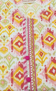 White/Yellow Motif Kurti With Pant Set.Pure Versatile Cotton. | Laces and Frills - Laces and Frills