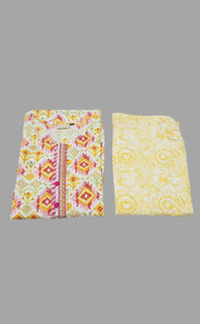 White/Yellow Motif Kurti With Pant Set.Pure Versatile Cotton. | Laces and Frills - Laces and Frills