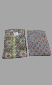 Grey/Green Floral Kurti With Pant Set .Pure Versatile Cotton. | Laces and Frills - Laces and Frills