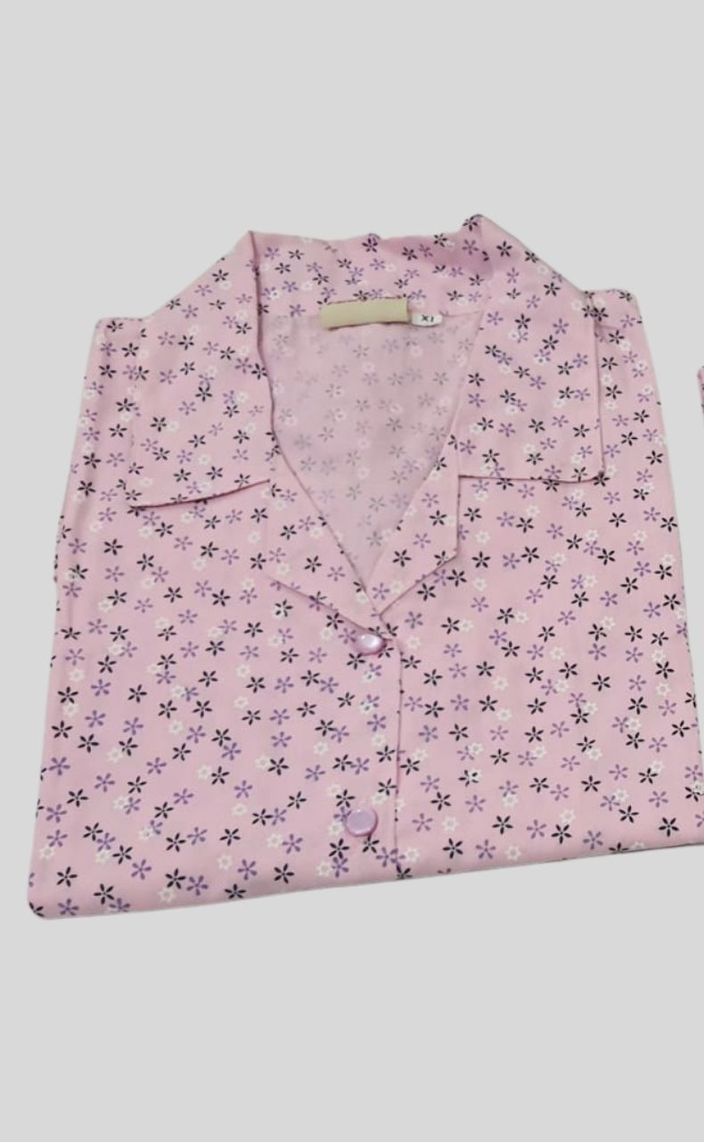 Baby Pink Flora Cotton XL Night Suit | Pure Cotton | Laces and Frills - Laces and Frills