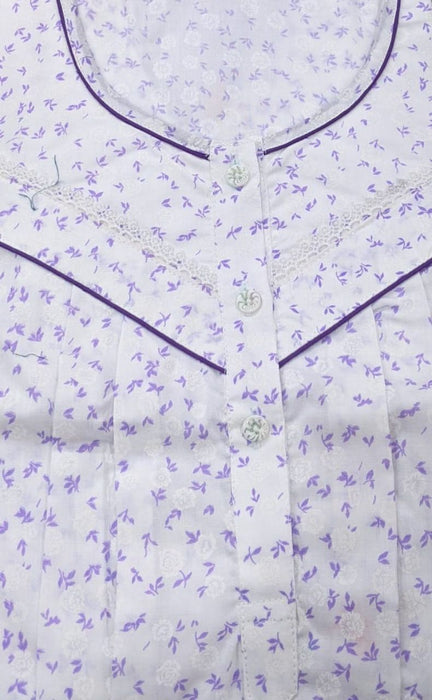 White/Purple Floral Cotton Sleeveless Free Size Nighty  . Pure Durable Cotton | Laces and Frills - Laces and Frills