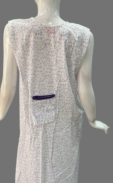 White/Purple Floral Cotton Sleeveless Free Size Nighty  . Pure Durable Cotton | Laces and Frills - Laces and Frills