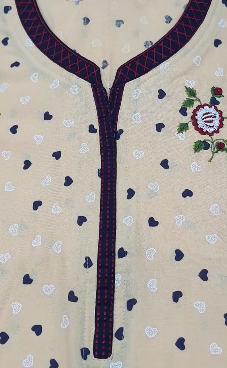 Light Yellow Hearts Spun Kaftan .Flowy Spun Fabric | Laces and Frills - Laces and Frills