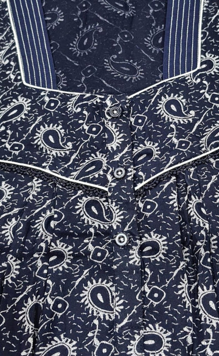 Navy Blue Motif Spun Feeding Nighty. Flowy Spun Fabric | Laces and Frills - Laces and Frills