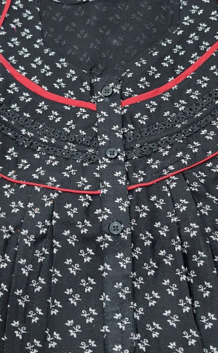 Black Tiny Floral Spun Feeding Nighty. Flowy Spun Fabric | Laces and Frills - Laces and Frills