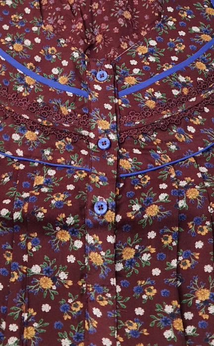 Maroon Floral Garden Spun Extra Large Nighty. Flowy Spun Fabric | Laces and Frills - Laces and Frills
