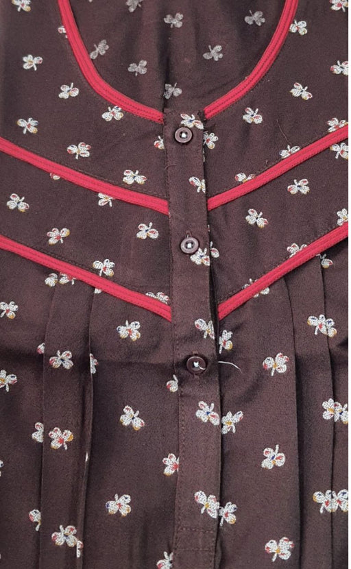 Brown Tiny Flora Spun Free Size Nighty . Flowy Spun Fabric | Laces and Frills - Laces and Frills