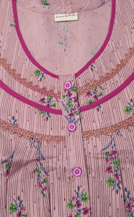 Peach Pink Garden Spun Free Size Nighty . Flowy Spun Fabric | Laces and Frills - Laces and Frills