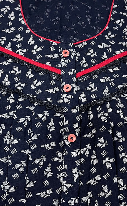Navy Blue Flora Spun 3XL Nighty. Flowy Spun Fabric | Laces and Frills - Laces and Frills