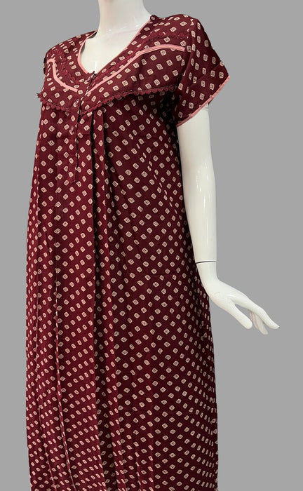 Maroon Dots Spun Extra Large Nighty. Flowy Spun Fabric | Laces and Frills - Laces and Frills