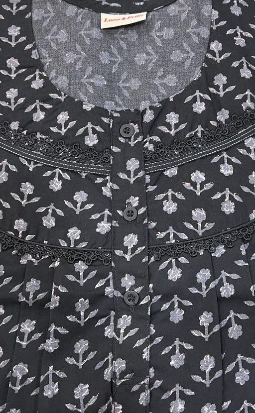 Black Flora XXL Soft Nighty. Soft Breathable Fabric | Laces and Frills - Laces and Frills