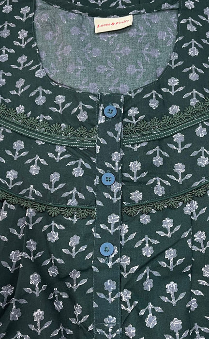 Bottle Green Flora Soft Extra Large Nighty . Soft Breathable Fabric | Laces and Frills - Laces and Frills