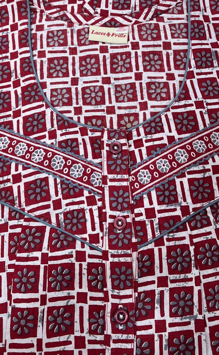 Red Geometric Pure Cotton Free Size Large Nighty . Pure Durable Cotton | Laces and Frills - Laces and Frills