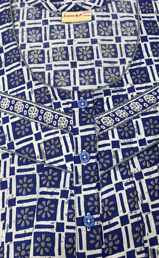 Blue Geometric Pure Cotton Extra Large Nighty .Pure Durable Cotton | Laces and Frills - Laces and Frills