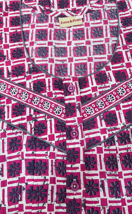 Pink Geometric Pure Cotton Free Size Large Nighty . Pure Durable Cotton | Laces and Frills - Laces and Frills