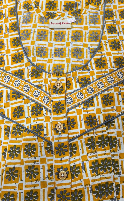 Yellow Geometric Pure Cotton Extra Large Nighty .Pure Durable Cotton | Laces and Frills - Laces and Frills
