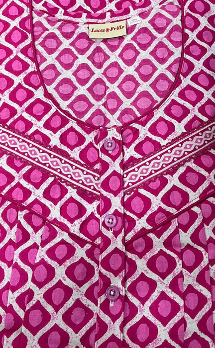 Pink Dots Pure Cotton Free Size Large Nighty . Pure Durable Cotton | Laces and Frills - Laces and Frills