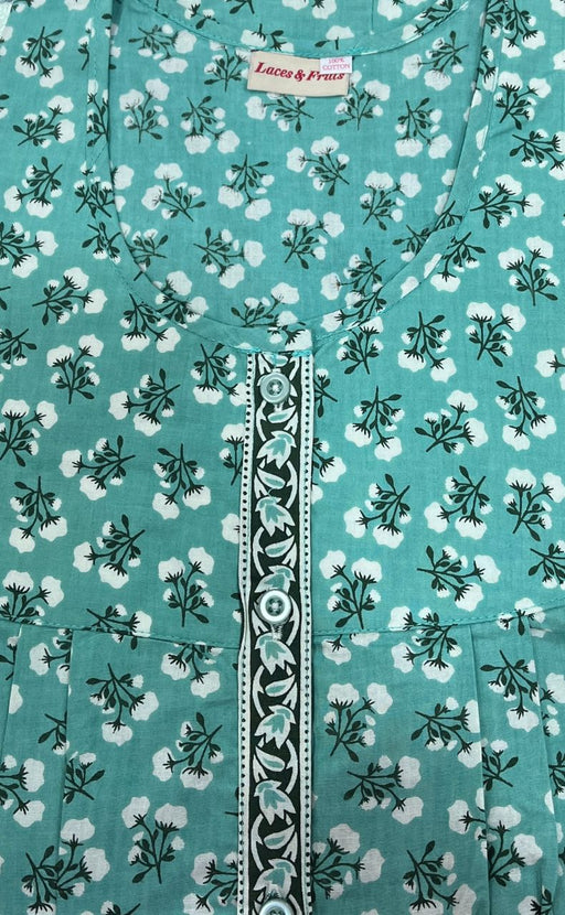 Light Green Floral Pure Cotton Full Open Slim Fit Nighty . Pure Durable Cotton | Laces and Frills - Laces and Frills