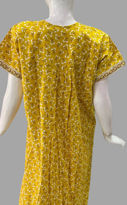 Yellow Floral Pure Cotton Full Open Slim Fit Nighty . Pure Durable Cotton | Laces and Frills - Laces and Frills