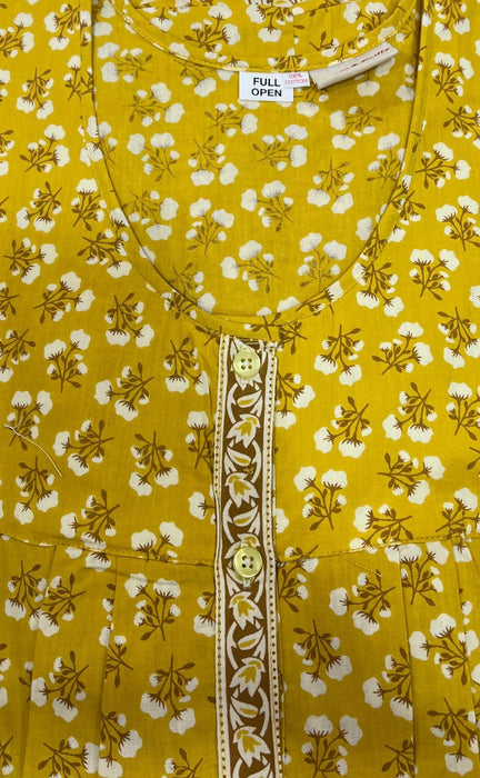 Yellow Floral Full Open Pure Cotton XXL Nighty .Pure Durable Cotton | Laces and Frills - Laces and Frills