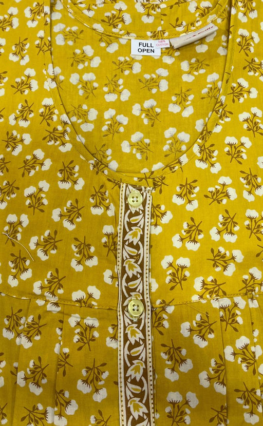 Yellow Floral Full Open Pure Cotton XXL Nighty .Pure Durable Cotton | Laces and Frills - Laces and Frills