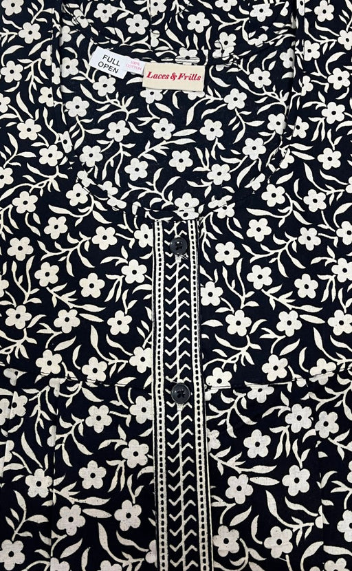 Black Floral Full Open Pure Cotton XXL Nighty .Pure Durable Cotton | Laces and Frills - Laces and Frills