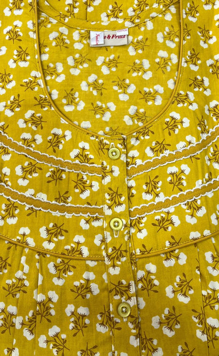 Yellow Tiny Flora Pure Cotton Feeding XXL Nighty . Pure Durable Cotton | Laces and Frills - Laces and Frills