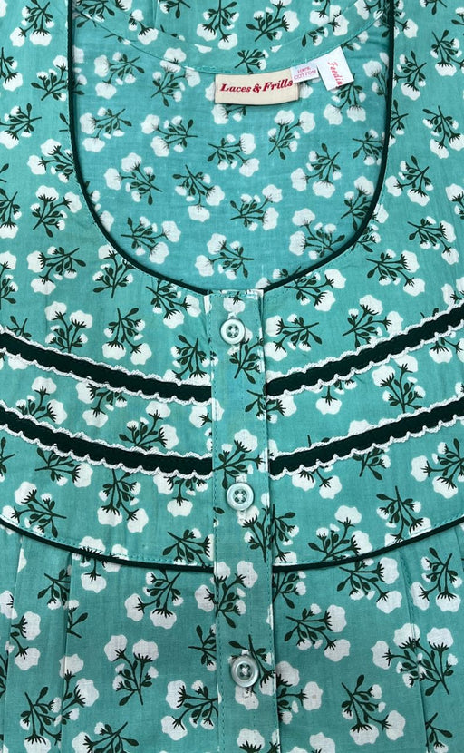 Sea Green Tiny Flora Pure Cotton Feeding XL Nighty . Pure Durable Cotton | Laces and Frills - Laces and Frills