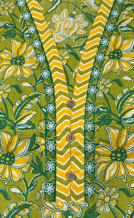 Green/Yellow Garden Rayon Free Size Nighty. Flowy Rayon Fabric | Laces and Frills - Laces and Frills