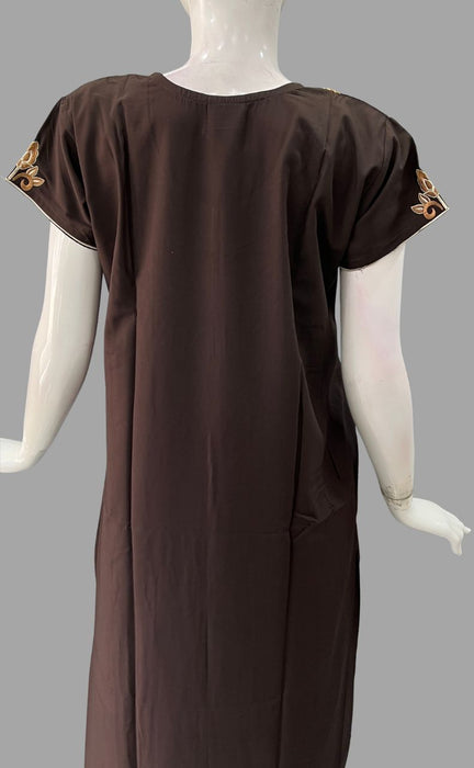 Dark Brown Embroidery Soft Free Size Nighty. Soft Breathable Fabric | Laces and Frills - Laces and Frills