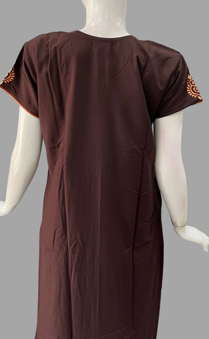 Brown Embroidery Soft Extra Large Nighty . Soft Breathable Fabric | Laces and Frills - Laces and Frills