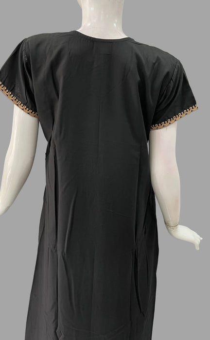 Black Embroidery Soft Extra Large Nighty . Soft Breathable Fabric | Laces and Frills - Laces and Frills