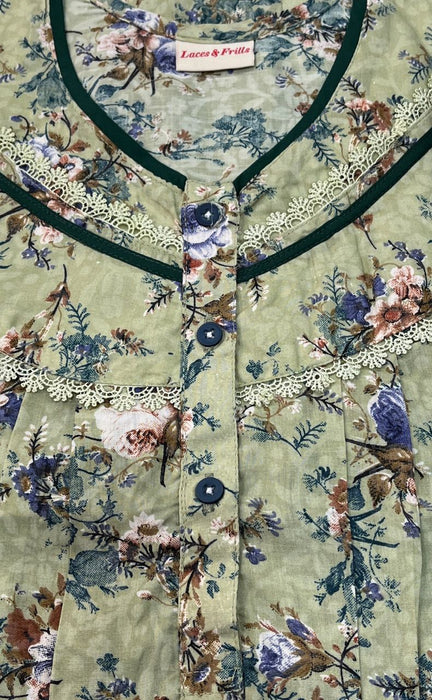Pista Green Floral Garden XXL Soft Nighty. Soft Breathable Fabric | Laces and Frills - Laces and Frills