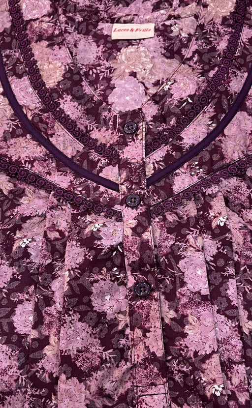 Wine Purple Floral Soft Cotton 4XL Nighty . Soft Breathable Fabric | Laces and Frills - Laces and Frills