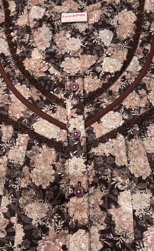 Brown Floral Soft Cotton 4XL Nighty . Soft Breathable Fabric | Laces and Frills - Laces and Frills