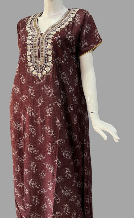 Maroon Garden Spun Free Size Nighty . Flowy Spun Fabric | Laces and Frills - Laces and Frills