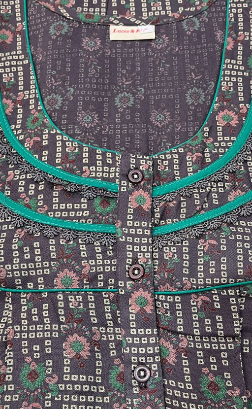 Brown/Sea Green Dots Spun 4XL Nighty. Flowy Spun Fabric | Laces and Frills - Laces and Frills