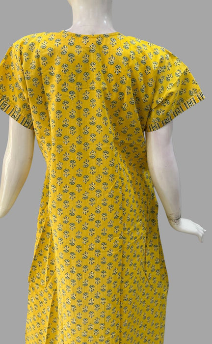 Yellow Floral Pure Cotton XXL Nighty .Pure Durable Cotton | Laces and Frills - Laces and Frills